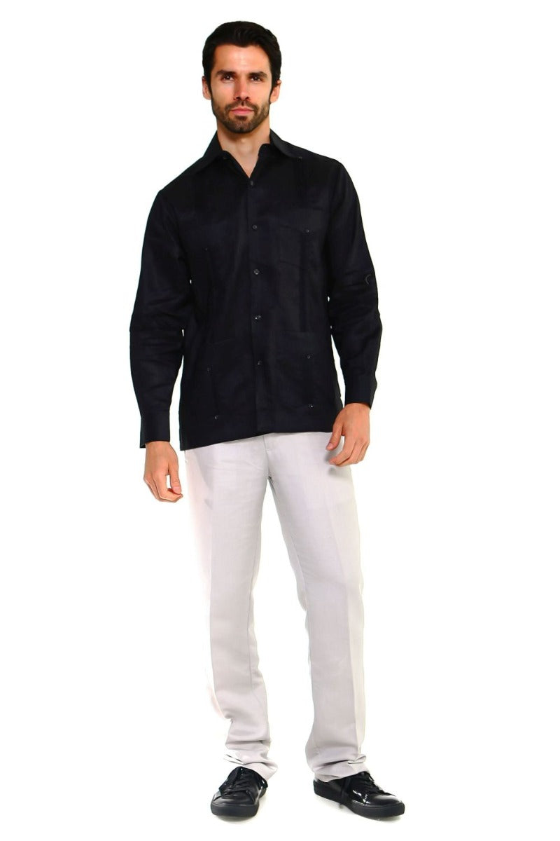 Men's Plus Size Classic Four-Pocket Long Sleeve Guayabera Shirt 3X-8X