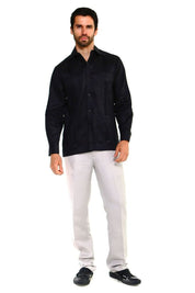 Guayabera clásica de mezcla de algodón de manga larga