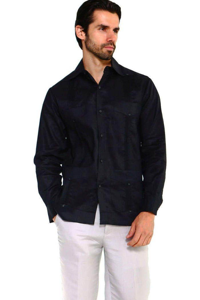 Guayabera clásica de mezcla de algodón de manga larga
