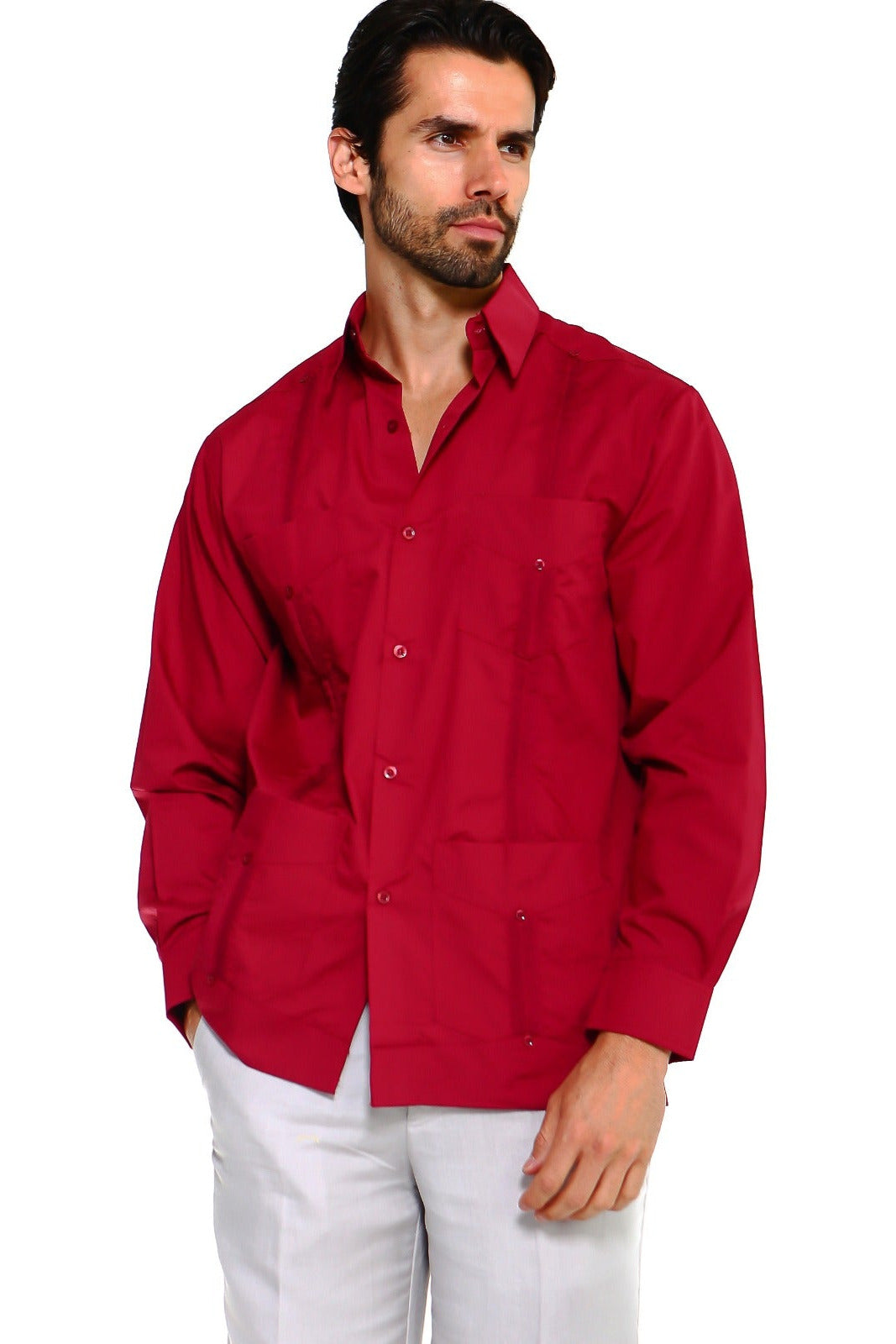 Guayabera clásica de mezcla de algodón de manga larga