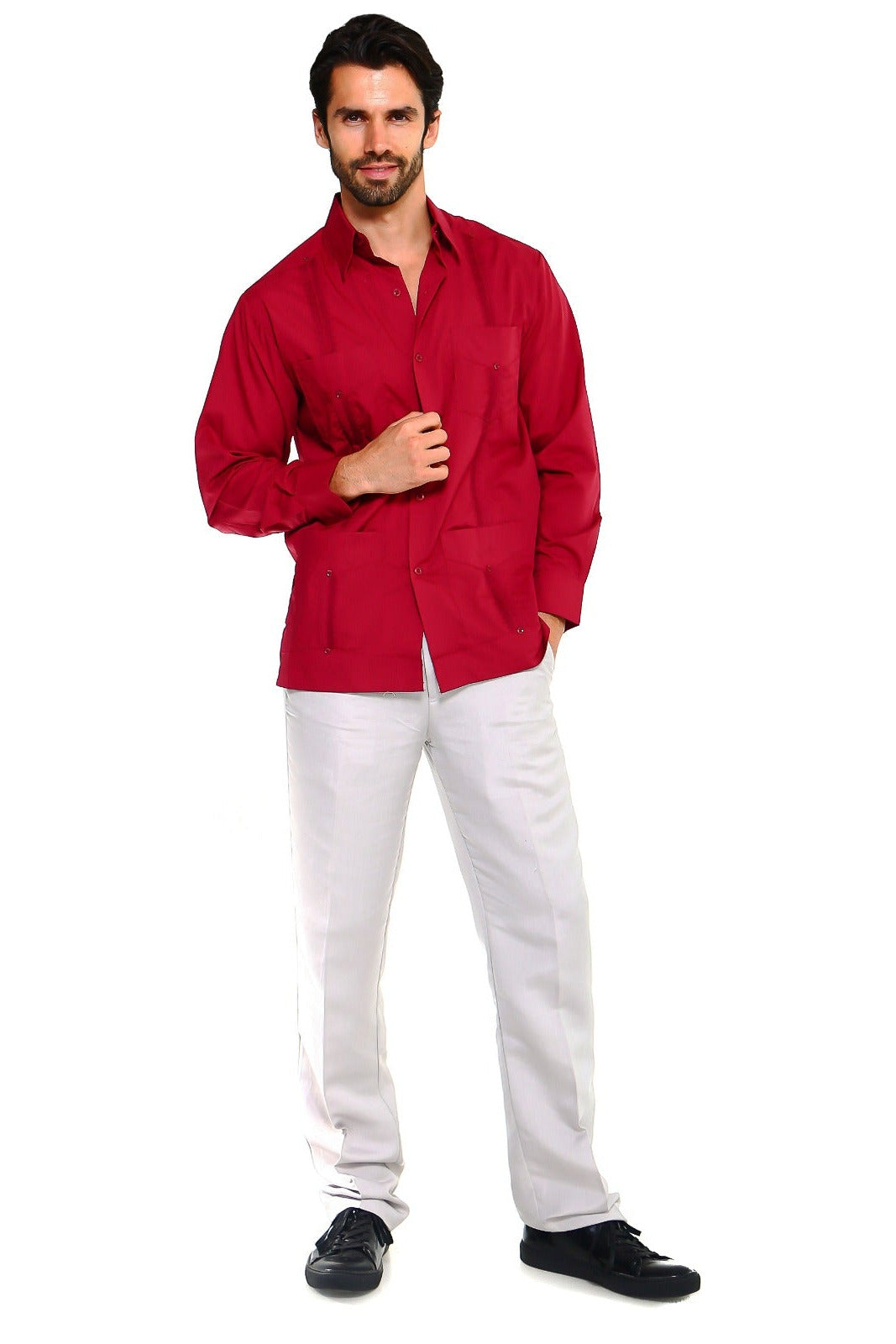 Guayabera clásica de mezcla de algodón de manga larga