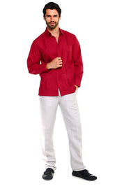 Guayabera clásica de mezcla de algodón de manga larga