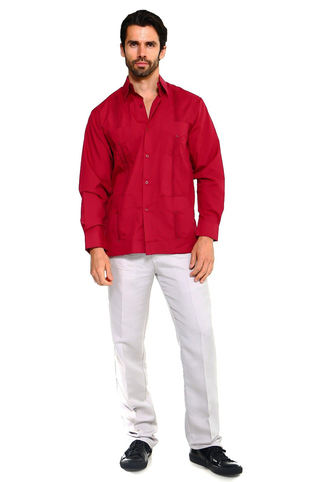 Guayabera clásica de mezcla de algodón de manga larga