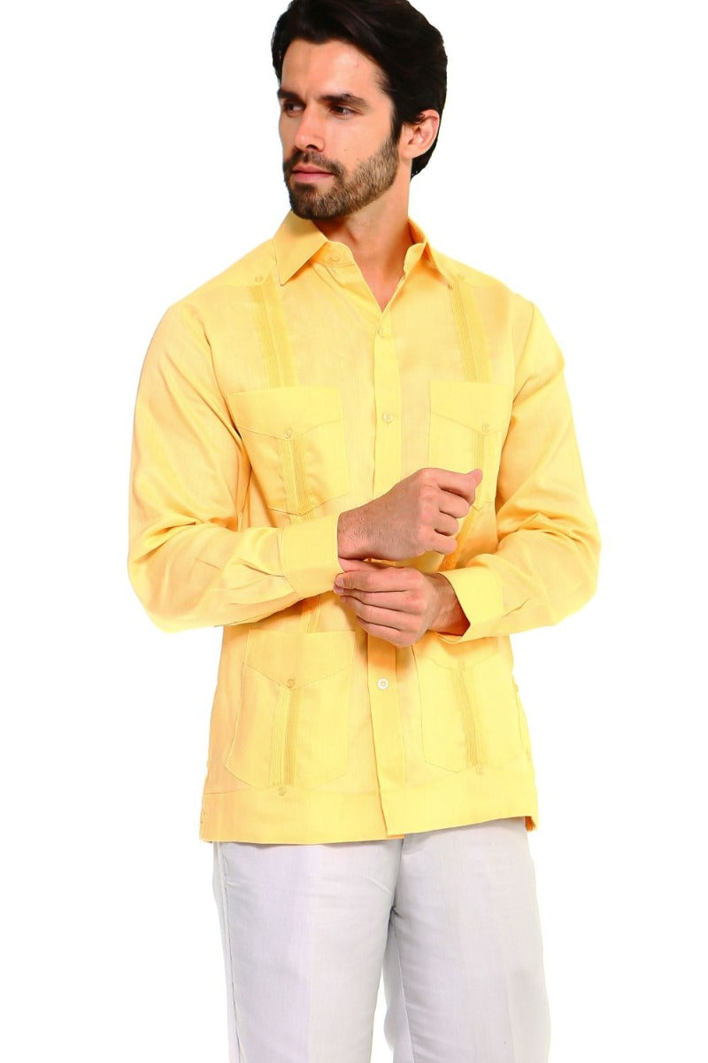 Men's Plus Size Classic Four-Pocket Long Sleeve Guayabera Shirt 3X-8X