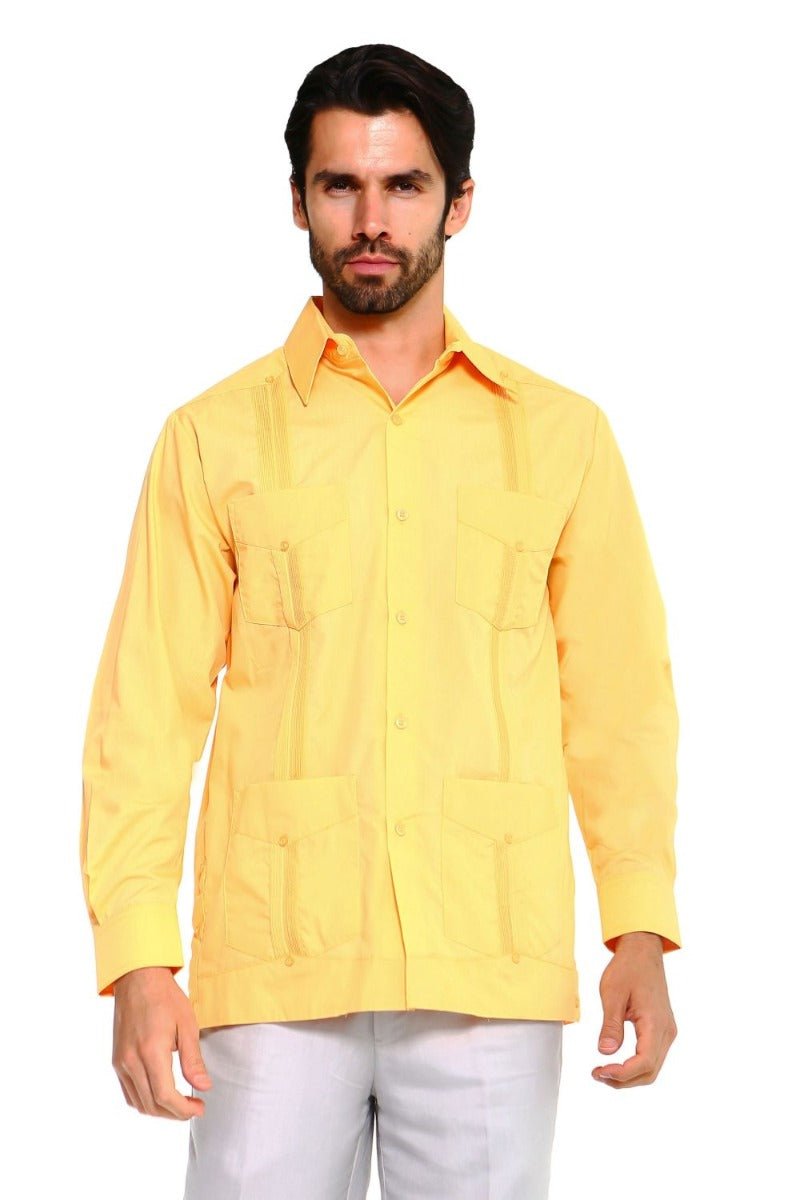 Guayabera clásica de mezcla de algodón de manga larga