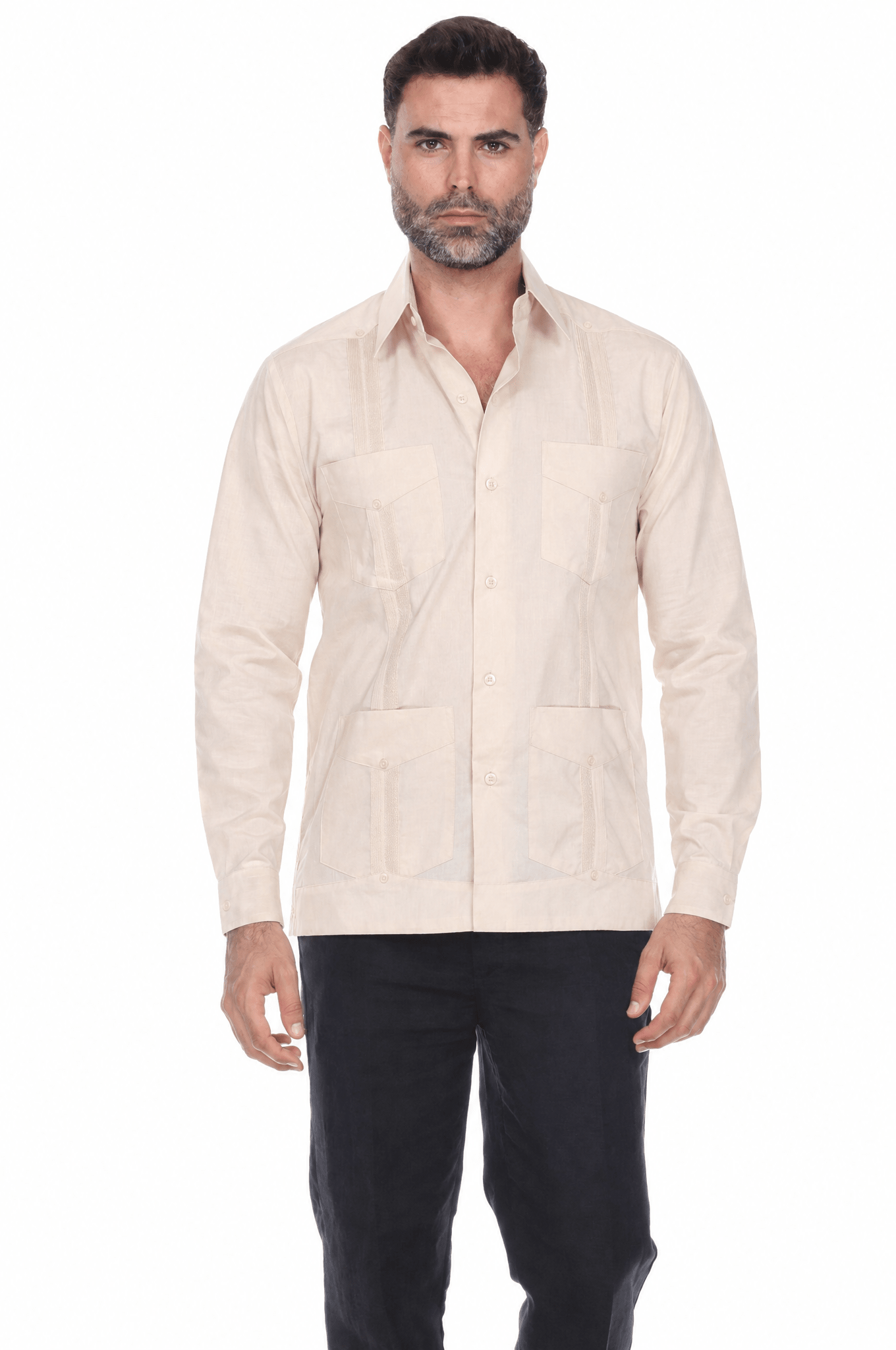 Big and Tall Cotton Blend Four Pocket Guayabera Long Sleeve