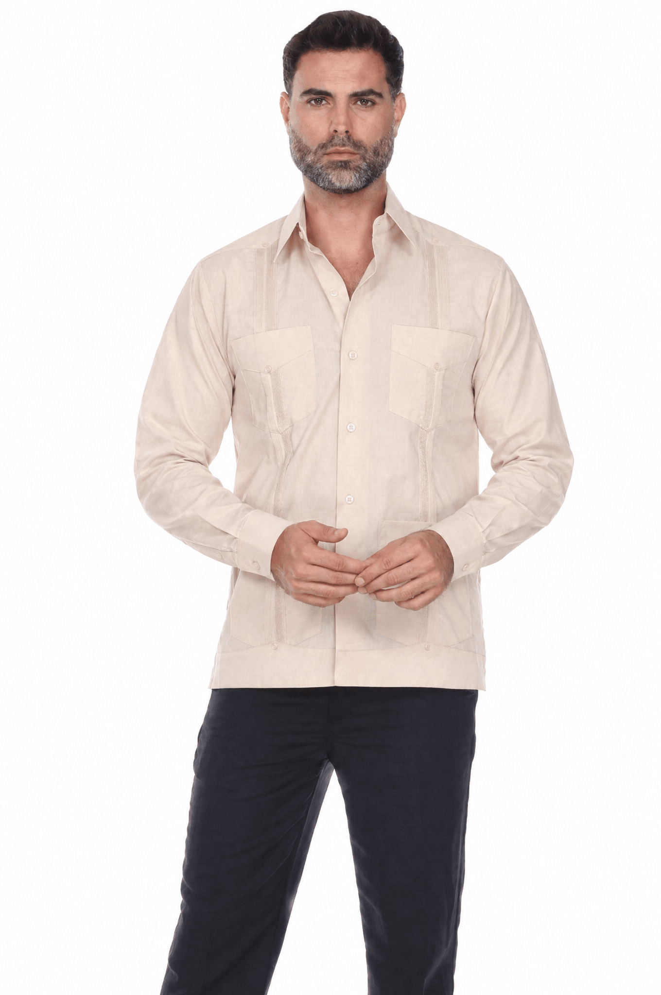 Big and Tall Cotton Blend Four Pocket Guayabera Long Sleeve