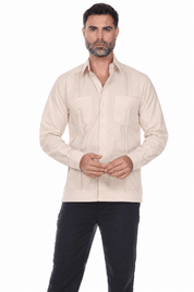 Big and Tall Cotton Blend Four Pocket Guayabera Long Sleeve