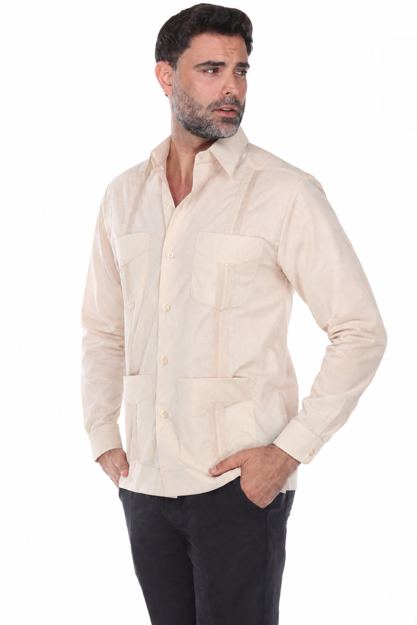 Classic Cotton Blend Guayabera Shirt Long Sleeve