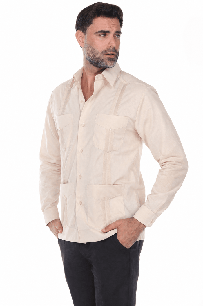Guayabera clásica de mezcla de algodón de manga larga