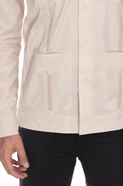 Big and Tall Cotton Blend Four Pocket Guayabera Long Sleeve