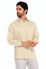 Guayabera clásica de mezcla de algodón de manga larga