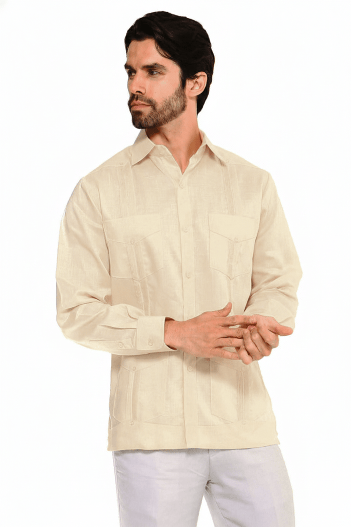 Guayabera clásica de mezcla de algodón de manga larga