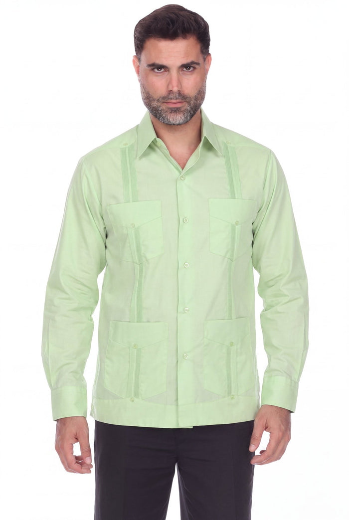 Guayabera clásica de mezcla de algodón de manga larga