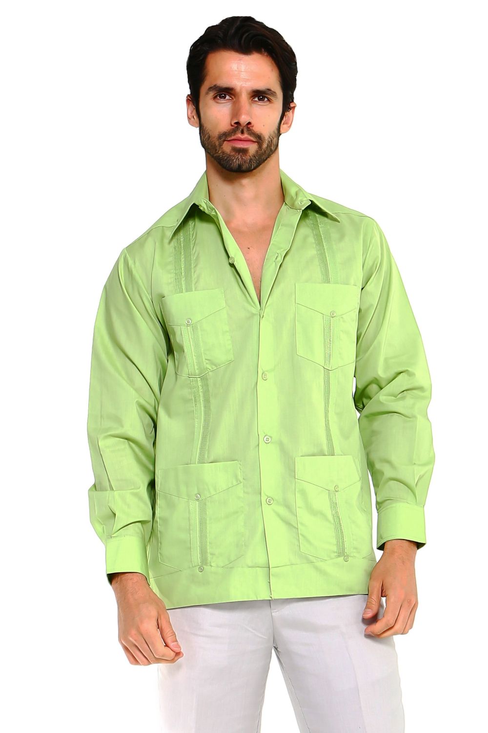 Guayabera clásica de mezcla de algodón de manga larga