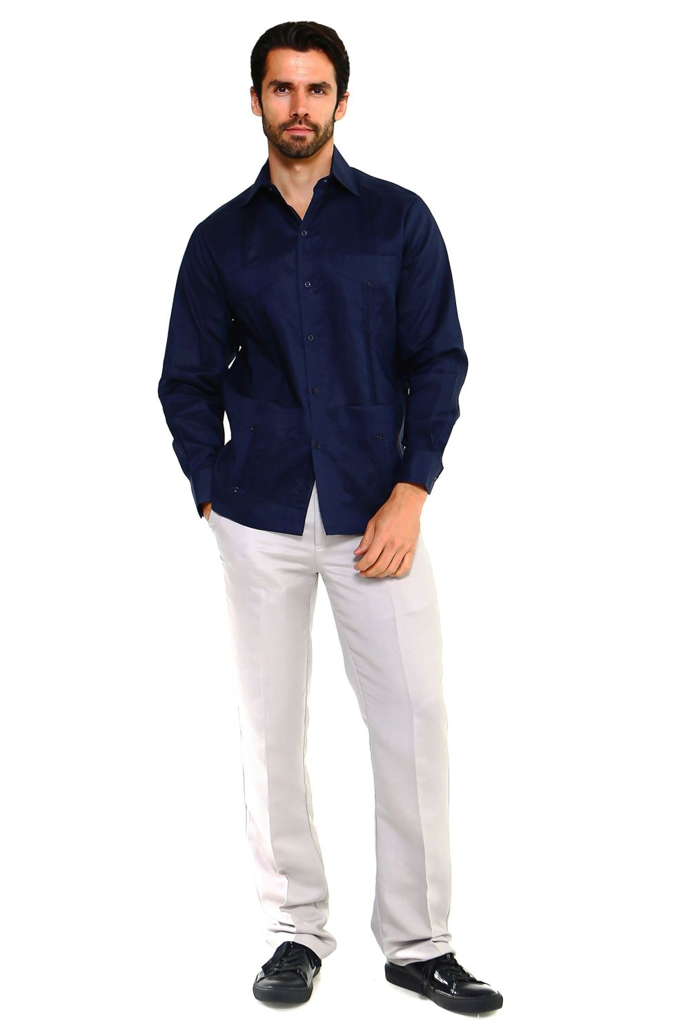 Classic Cotton Blend Guayabera Shirt Long Sleeve