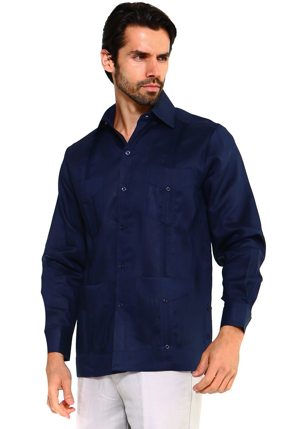 Guayabera clásica de mezcla de algodón de manga larga