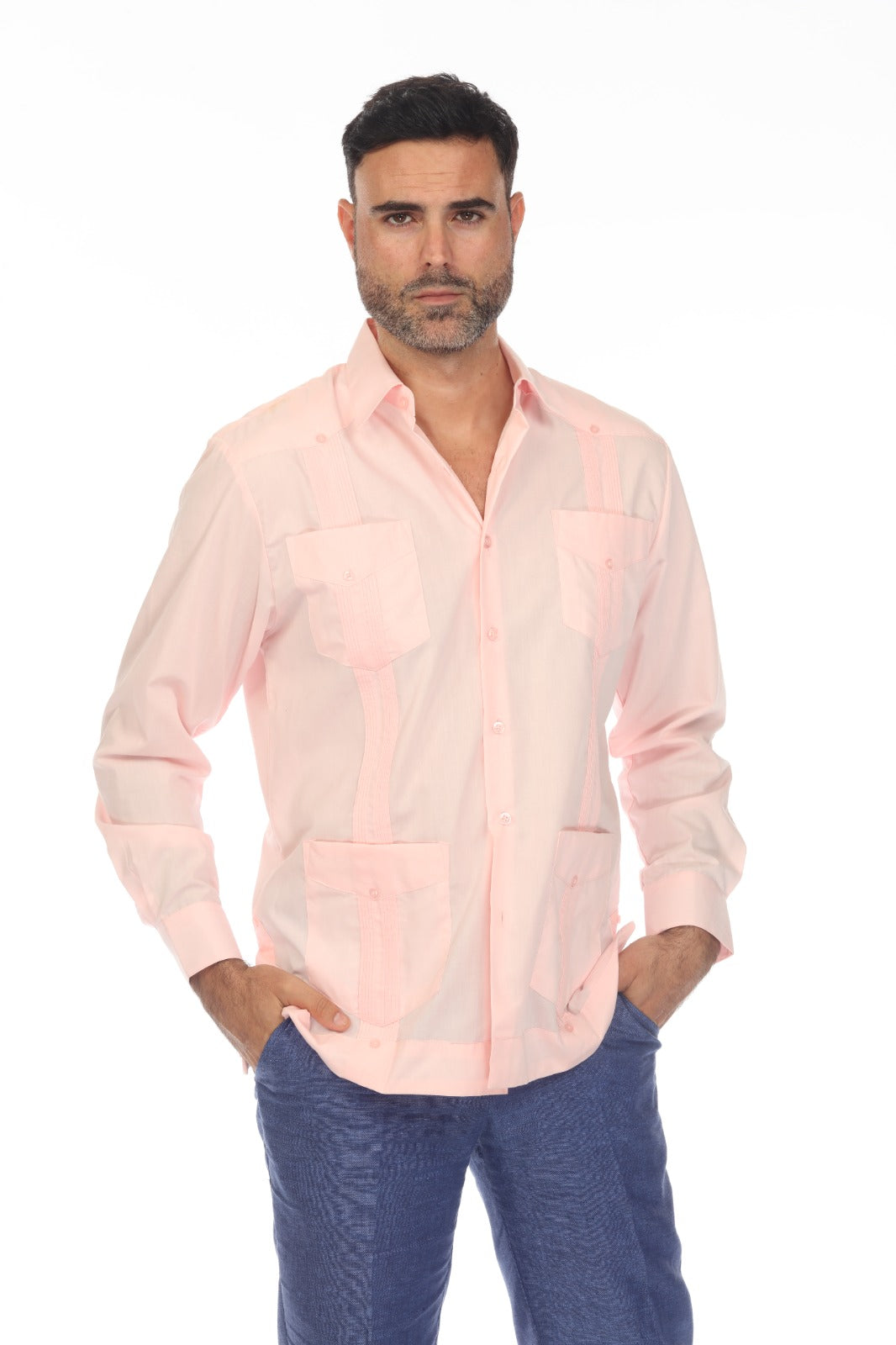 Big and Tall Cotton Blend Four Pocket Guayabera Long Sleeve