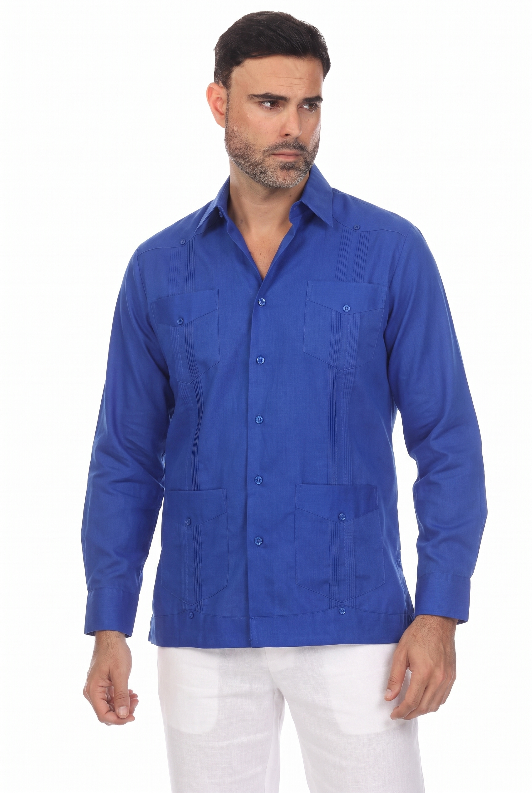 Guayabera clásica de mezcla de algodón de manga larga