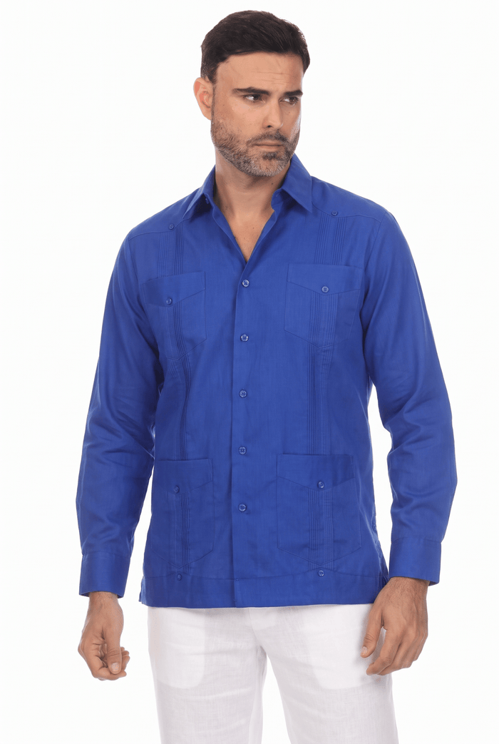 Guayabera clásica de mezcla de algodón de manga larga