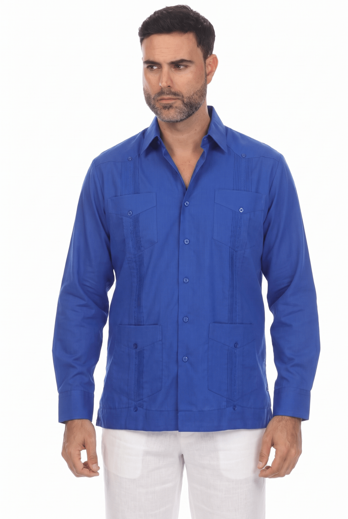 Guayabera clásica de mezcla de algodón de manga larga