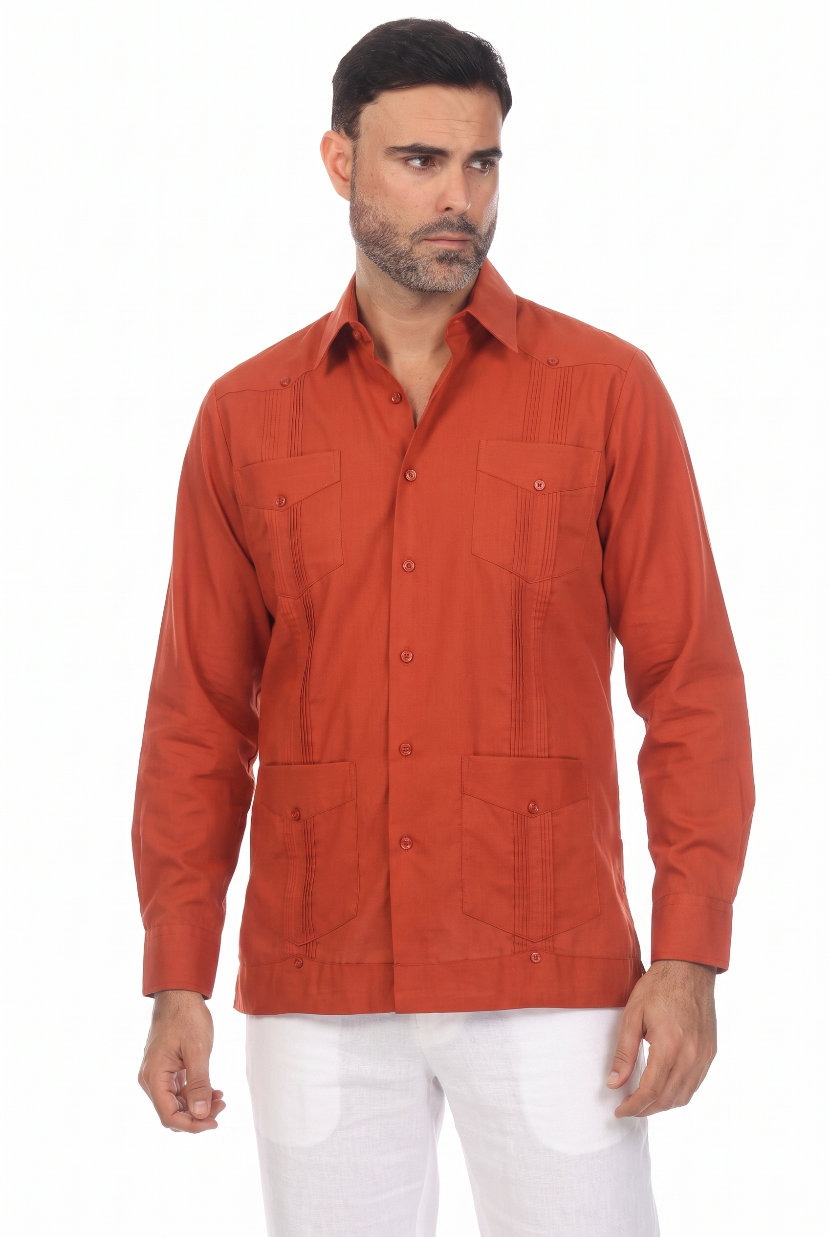 Classic Cotton Blend Guayabera Shirt Long Sleeve