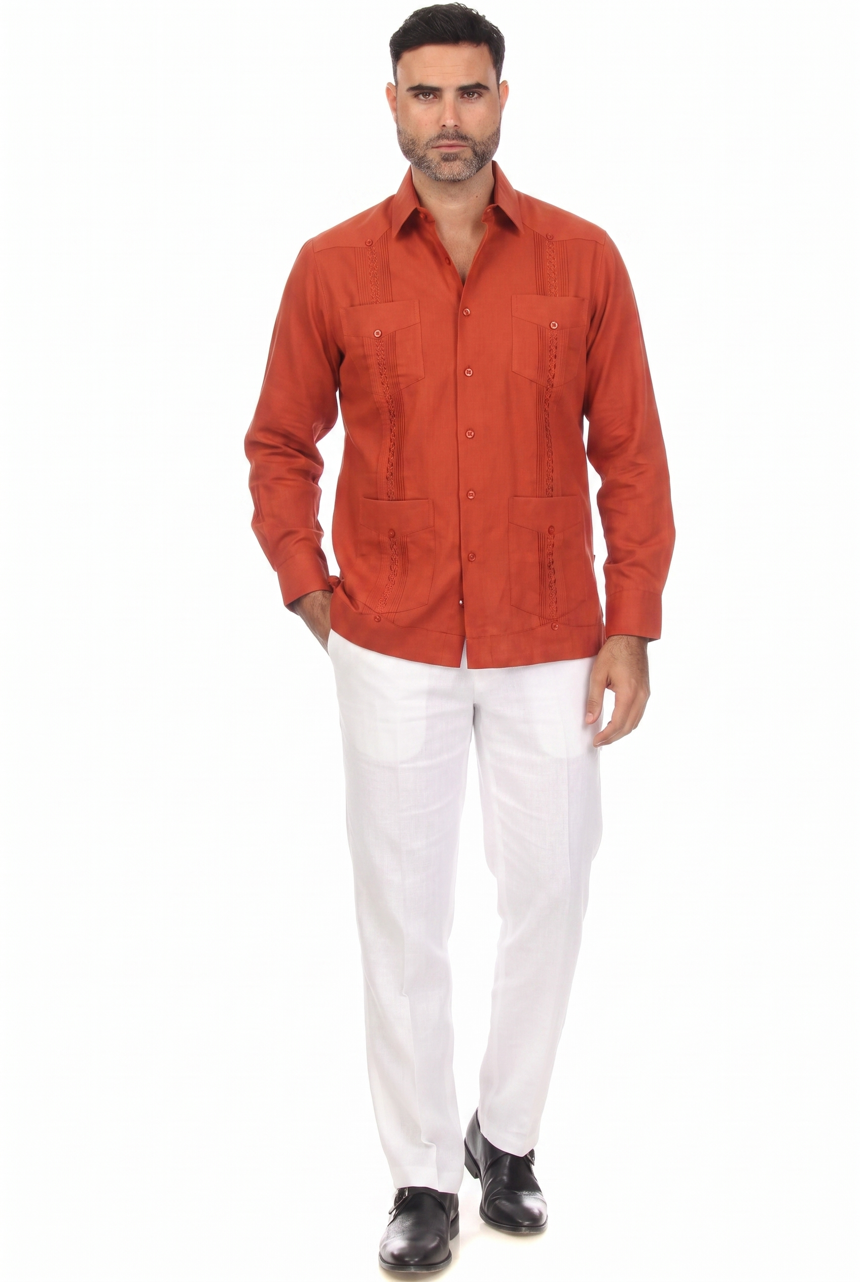 Classic Cotton Blend Guayabera Shirt Long Sleeve
