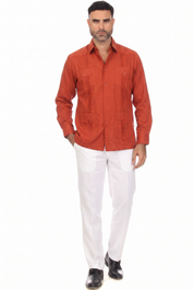 Classic Cotton Blend Guayabera Shirt Long Sleeve