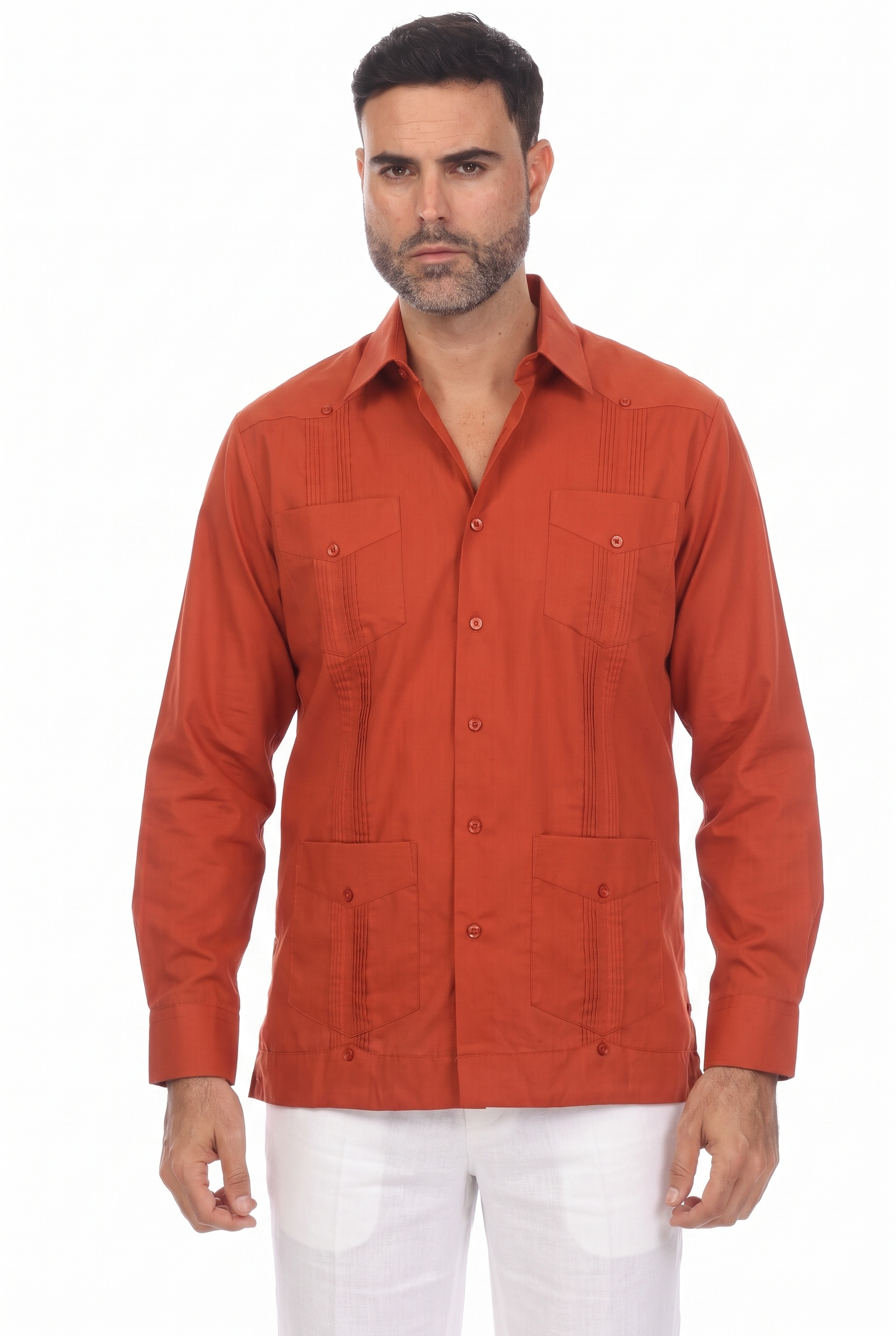 Classic Cotton Blend Guayabera Shirt Long Sleeve