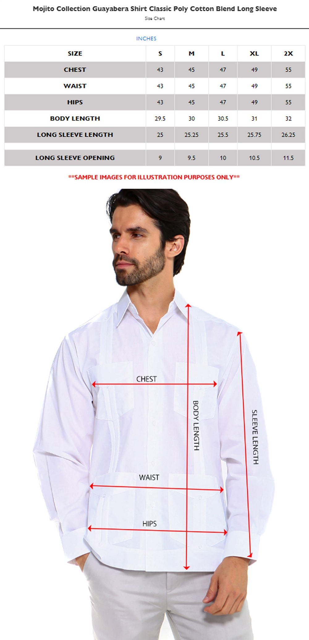 Men's Plus Size Classic Four-Pocket Long Sleeve Guayabera Shirt 3X-8X