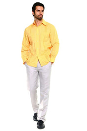 Guayabera clásica de mezcla de algodón de manga larga