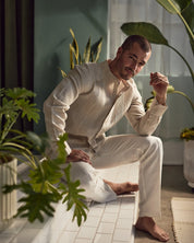Mojito Men’s 100% Linen Mandarin Collar Resort Wedding Guayabera with Pleated Detailing