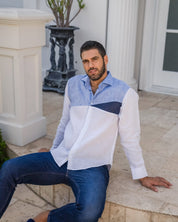 Casual Multi Color Block Design 100% Linen Shirt Long Sleeve