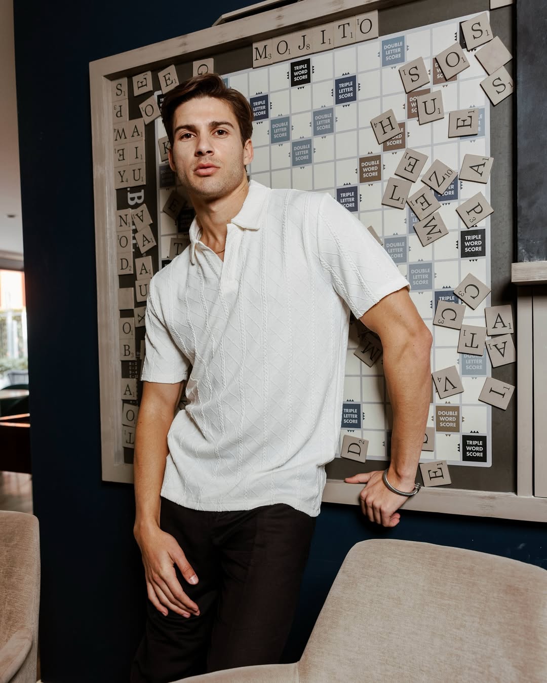 Mojito Mens Premium Stylish Polo Shirt with Modern Textured Cable Knit Pattern