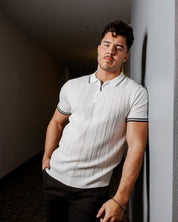 Mojito Mens Stylish Premium Knit Textured Polo Shirt with Zipper Closure