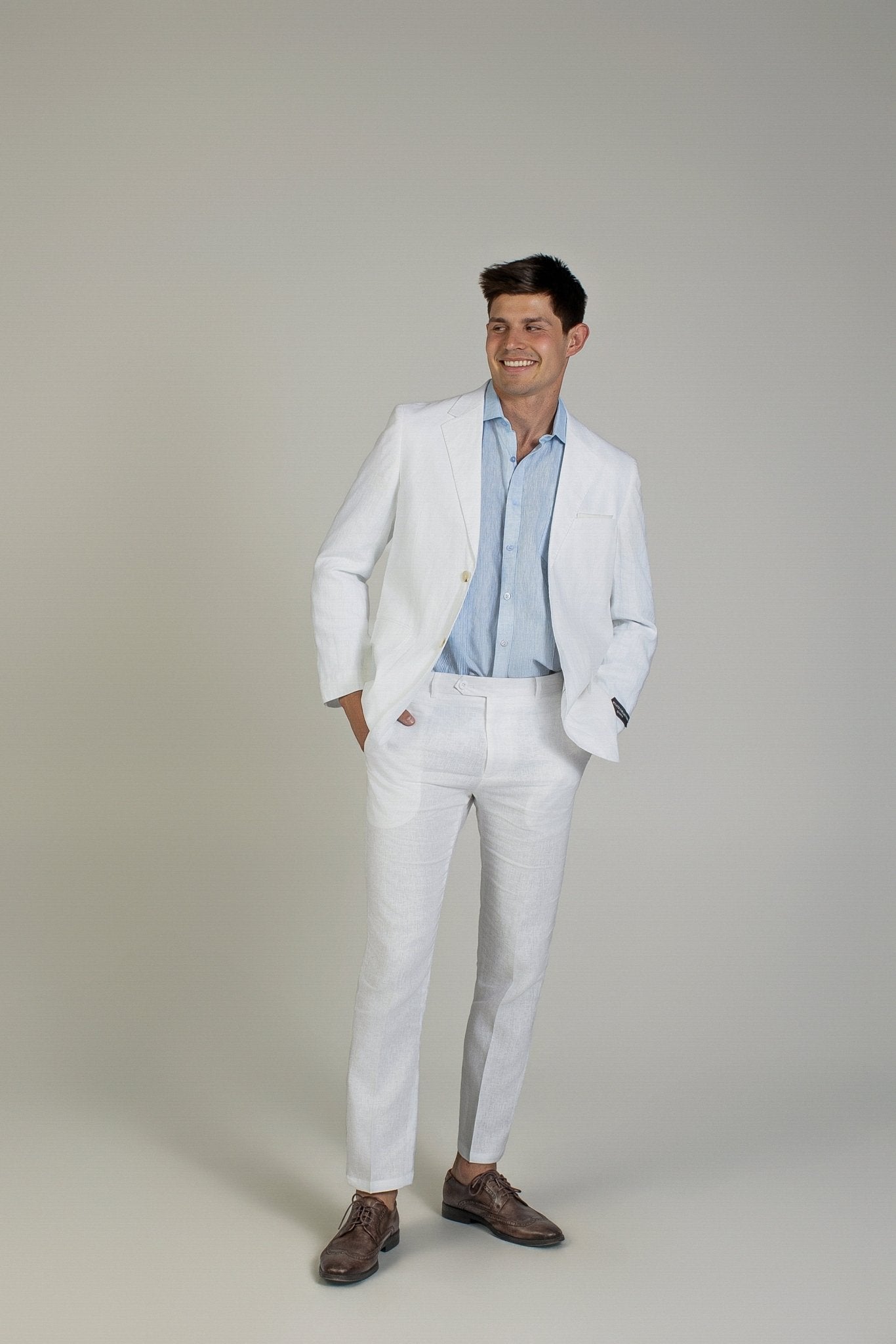 Men's 100% Linen Flat Front Dress Pants Modern Fit 44W x 32L / SAGE