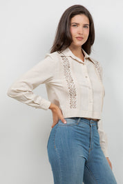 Camisa tradicional guayabera para mujer, premium, 100 % lino, manga corta, tallas XS-3X