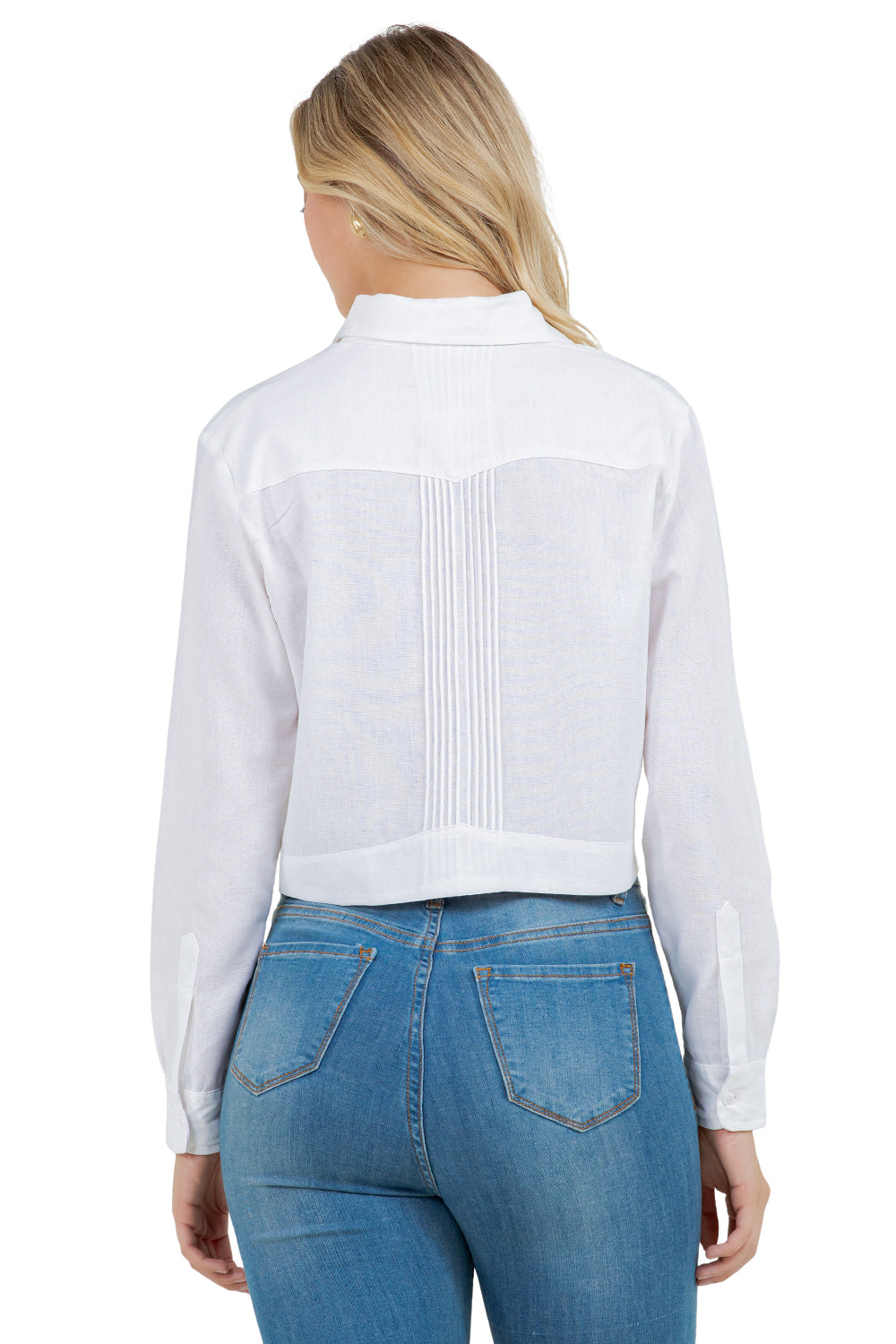 Mojito Women's Stylish Cropped Guayabera Shirt with Cutout Trim