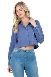 Mojito Women's Stylish Cropped Guayabera Shirt with Embroidery