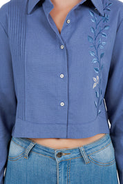Mojito Women's Stylish Cropped Guayabera Shirt with Embroidery