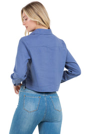 Mojito Women's Stylish Cropped Guayabera Shirt with Embroidery