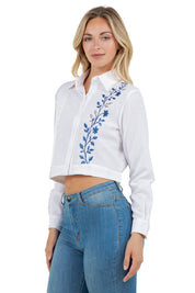 Mojito Women's Stylish Cropped Guayabera Shirt with Embroidery