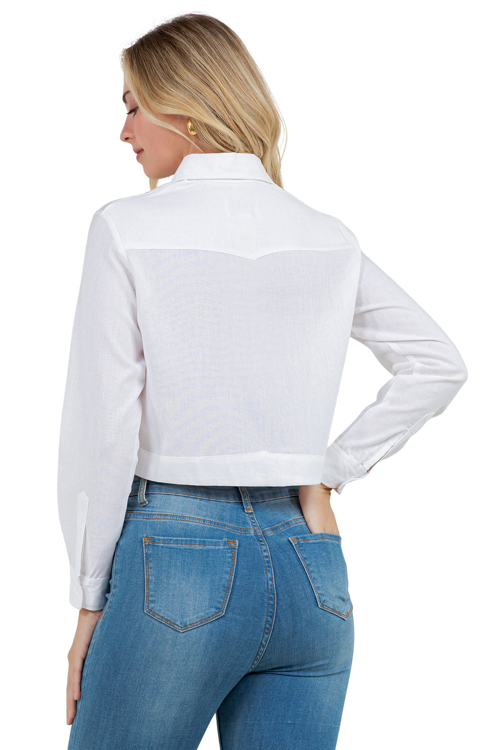 Mojito Women's Stylish Cropped Guayabera Shirt with Embroidery
