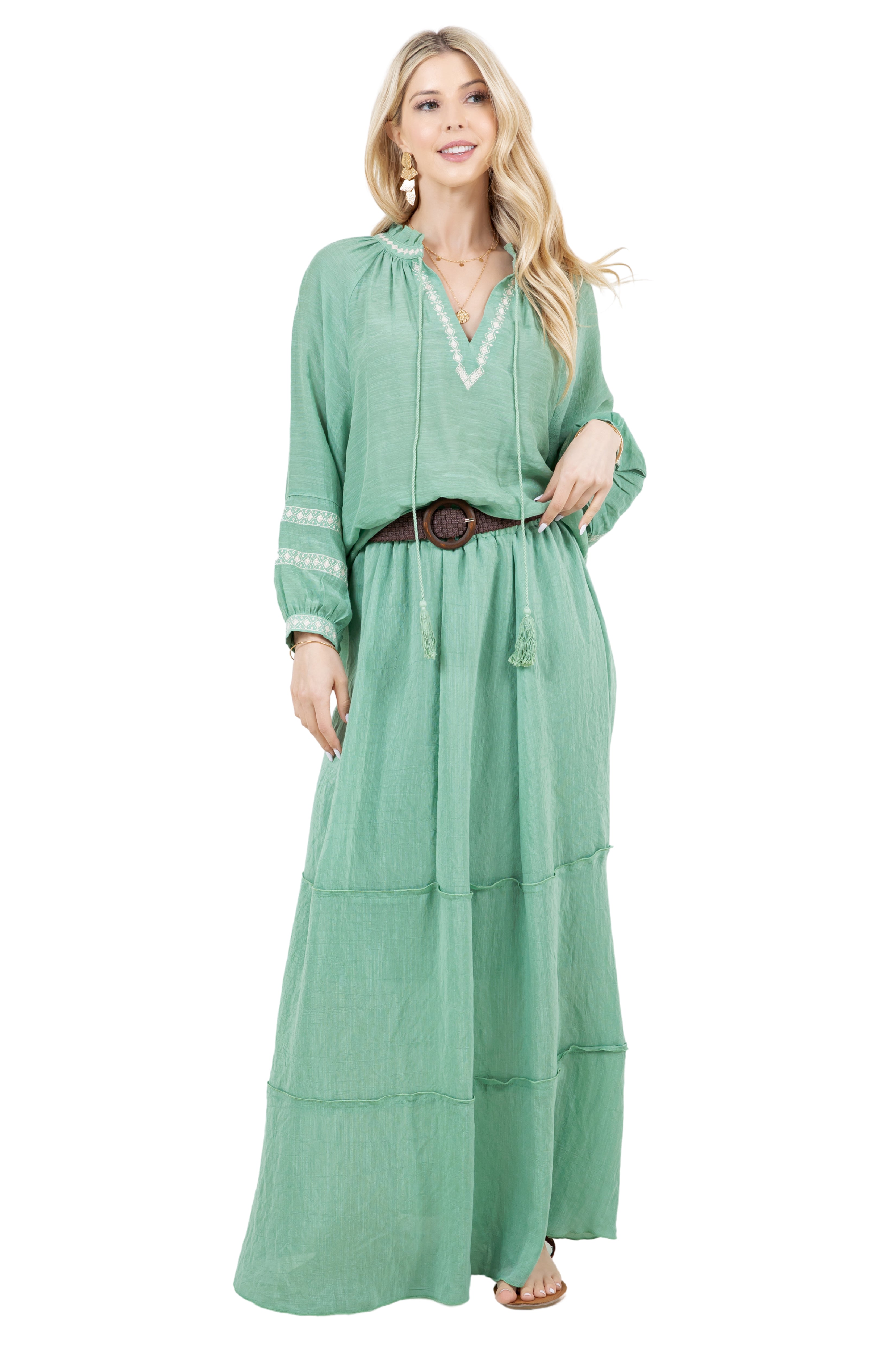 Women's Casual Resort Wear Boho Maxi Skirt with Belt