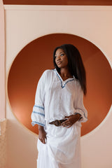Blusa informal de mujer con escote en V y mangas dolman con ribete de crochet para resort