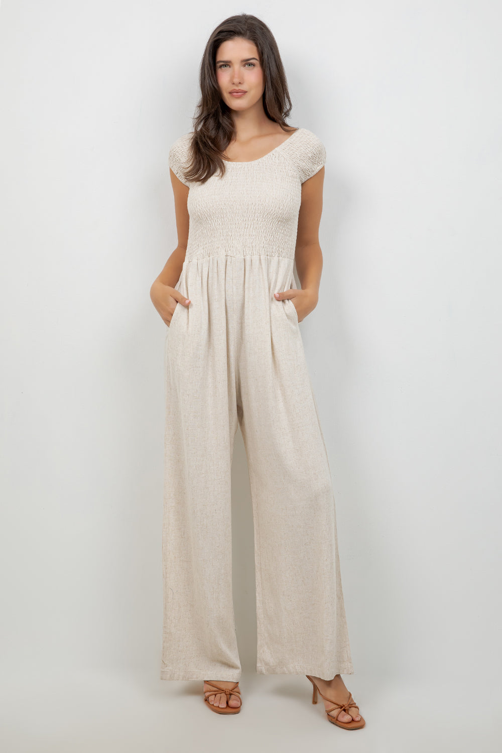Mono informal de verano para mujer, con estampado de rayas y tirantes finos, de mezcla de lino