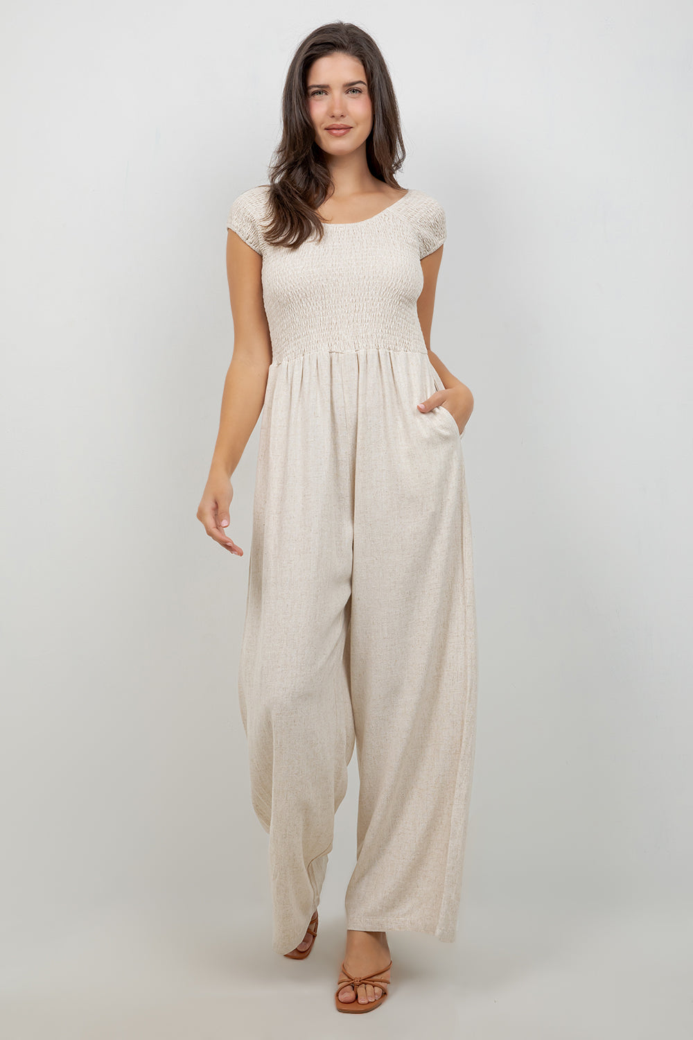 Mono informal de verano para mujer, con estampado de rayas y tirantes finos, de mezcla de lino