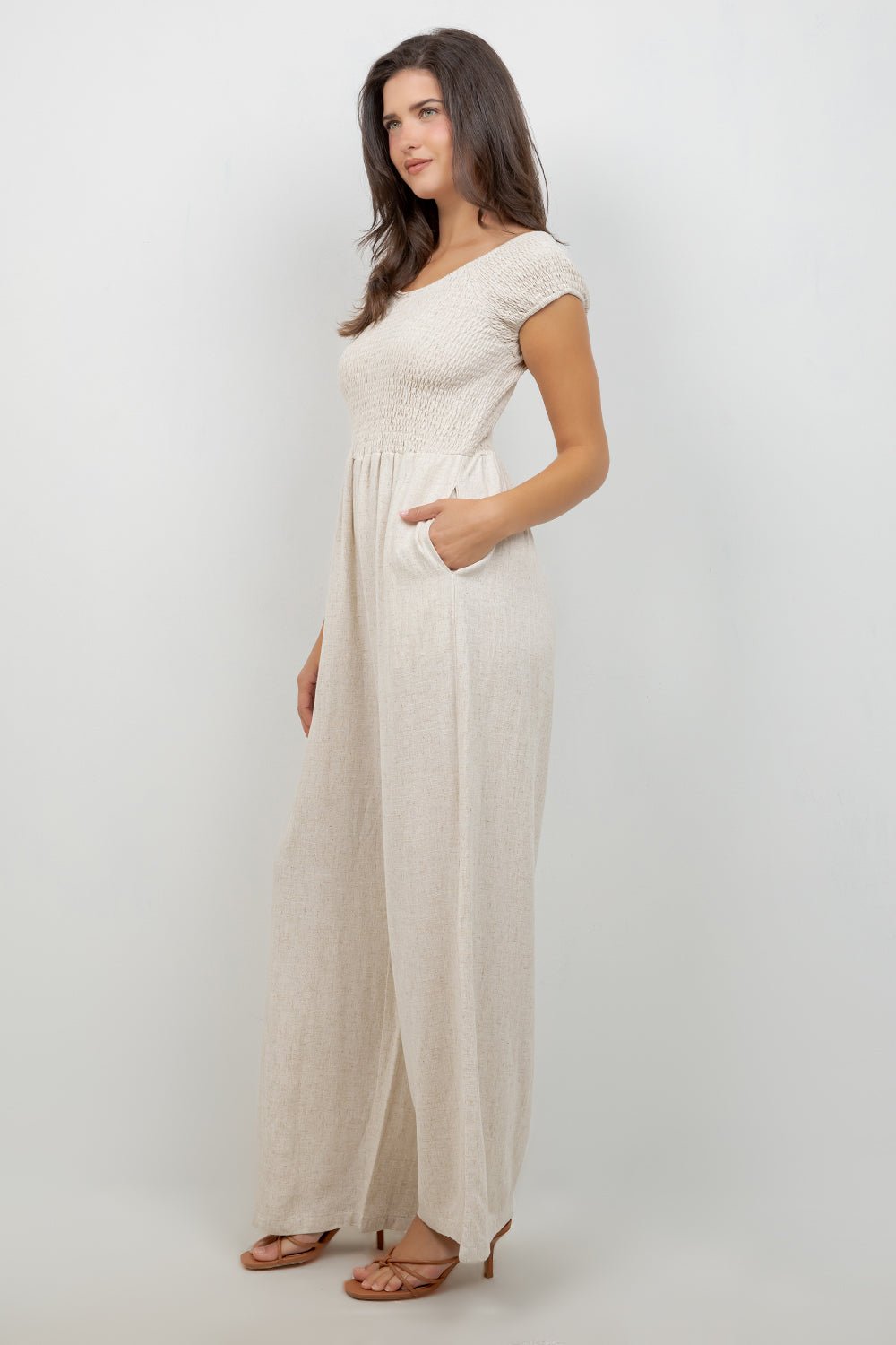 Mono informal de verano para mujer, con estampado de rayas y tirantes finos, de mezcla de lino