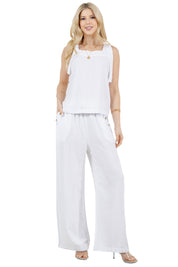 Pantalones Palazzo informales de playa para mujer, de mezcla de lino con cintura con cordón
