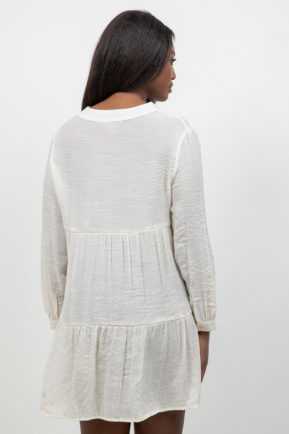 Circle Lace Crochet Detail Puff Sleeve Tunic Blouse